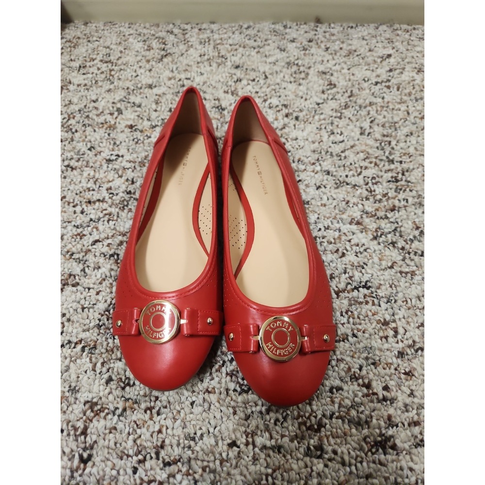 Tommy Hilfiger Women's Red Beckie Leather Flats Slip On Shoes Sz 9.5M
